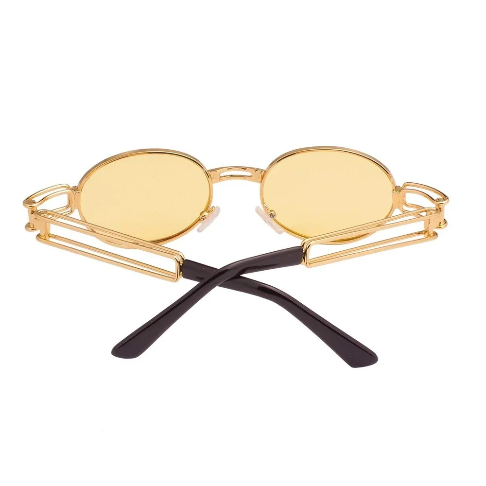 Gold Frame Sunglasses Yellow Lens UV400 Protection Men Classy‎ Retro Oval Shades